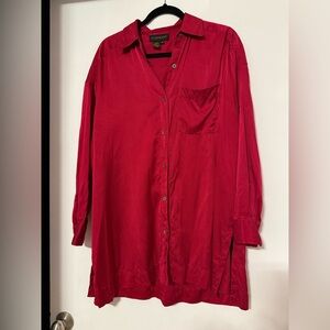 Classiques Entier Womens M 100% Silk Button Up Long Sleeve Shirt Top Blouse Red